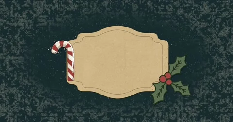Animation of snow falling over candy canes and fir tree over sign with copy Stock Footage 217480200