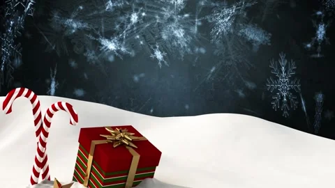 Animation of snow falling over candy canes and christmas present Stock Footage 329032776