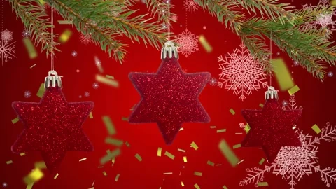 Animation of snow falling over candy canes and christmas present Stock Footage 329498271
