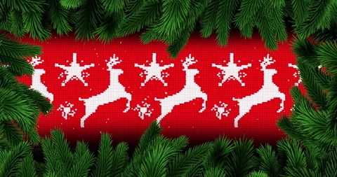 Animation of snow falling over christmas pattern with fir tree branches Stock Footage 260917710