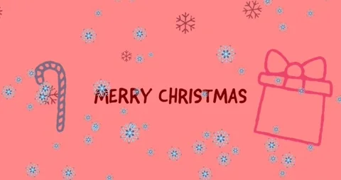 Animation of snow falling over christmas text, decoration and pattern Stock Footage 326424579