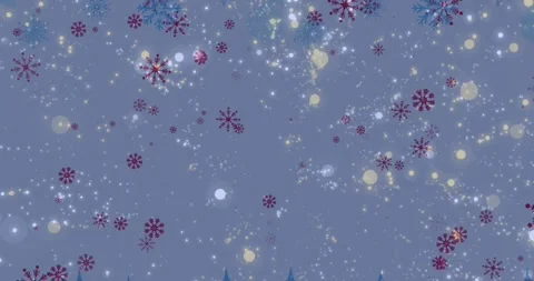 Animation of snow falling over christmas pattern Stock Footage 328934339