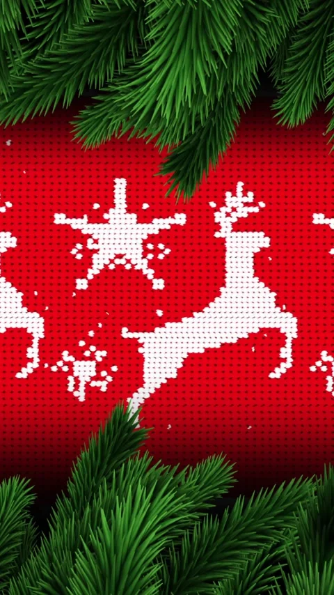 Animation of snow falling over christmas pattern with fir tree branches Stock Footage 341918771