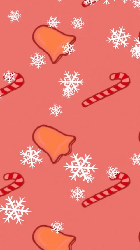 Animation of snow falling over christmas bell and candy cane pattern on red Stock Footage 343720708