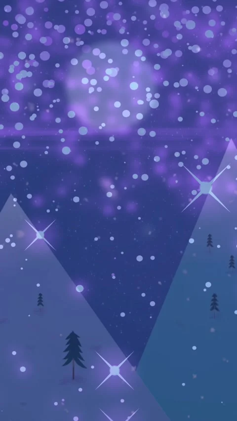 Animation of snow falling over christmas trees and moon in winter scenery Stock Footage 343866914