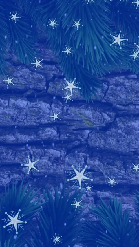 Animation of snow falling over christmas tree branches over bark Stock Footage 344693145