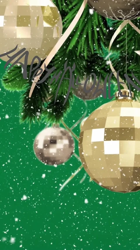 Animation of snow falling over christmas tree branch with bauble deocrations on Stock Footage 344723491
