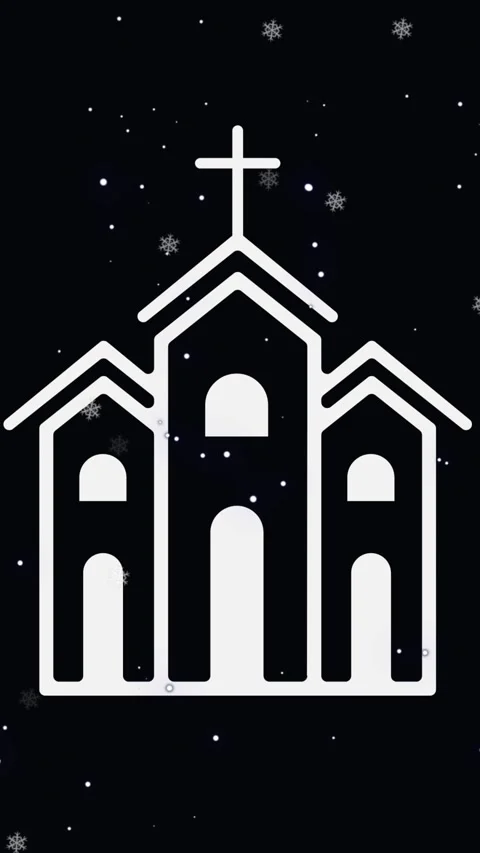 Animation of snow falling over church on black background Stock Footage 341918238