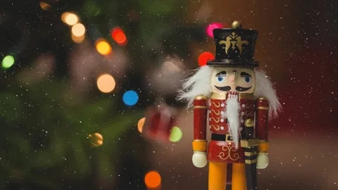 Animation of snow falling over close up of nutcracker Stock Footage 159497537