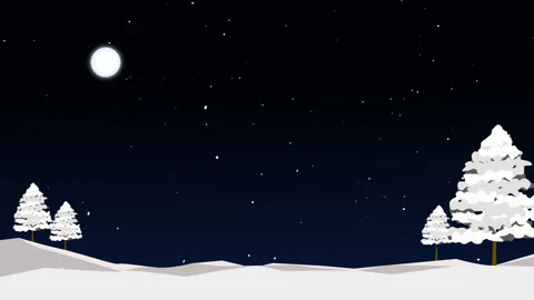 Animation snow falling over moon and pine trees in winter landscape Stock Footage 315718088