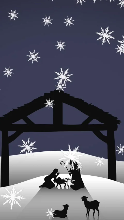 Animation of snow falling over nativity scene Stock Footage 341953078