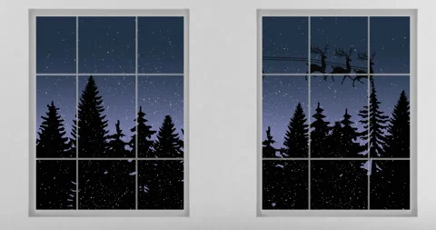 Animation of snow falling over santa claus in sleigh with reindeer Stock Footage 172485673