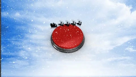Animation of snow falling over santa claus in sleigh being pulled by reindeers Stock Footage 329128110