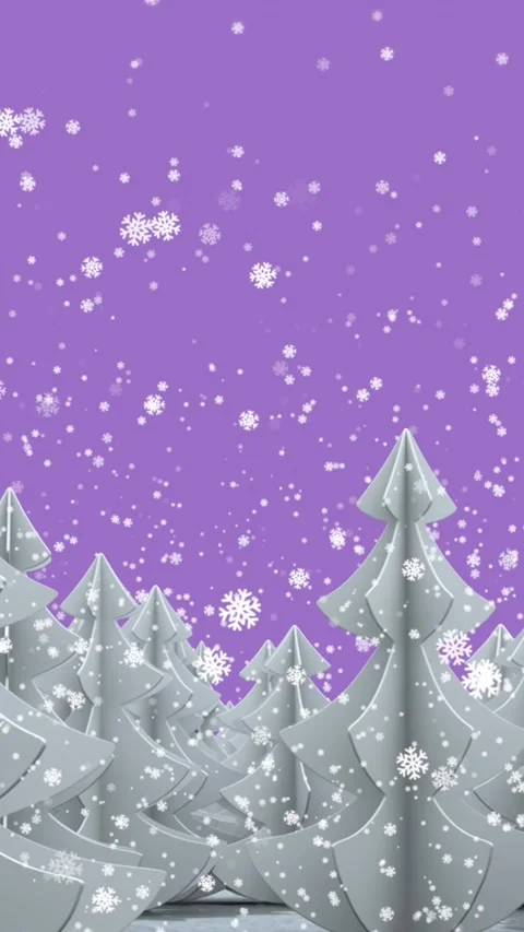 Animation of snow falling over violet background with winter trees Stock Footage 342004996