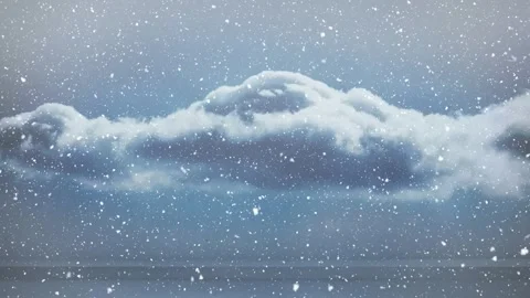 Animation of snow falling in seamless loop over clouded sky in background Stock Footage 327642302
