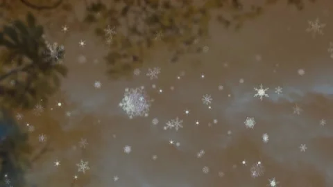 Animation of snow flakes falling over trees on brown background Stock Footage 165069689
