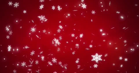 Animation of snow flakes falling on red background Stock Footage 253527712