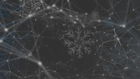 Animation of snowflake and network connections forming abstract digital pattern Stock Footage 303452282