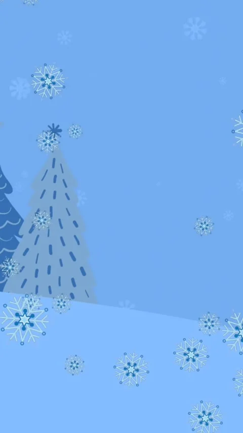 Animation of snowflake icons falling over christmas trees on winter landscape Stock Footage 343919828