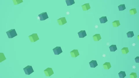 Animation of snowflakes falling over 3d structures in seamless pattern against Stock Footage 312304160