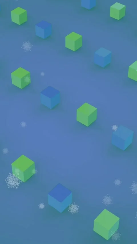 Animation of snowflakes falling over 3d structures spinning in seamless pattern Stock Footage 343644799