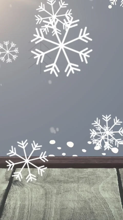 Animation of snowflakes falling over christmas trees and pattern with wooden Stock Footage 344678472