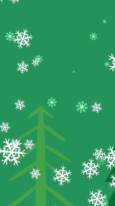 Animation of snowflakes falling over christmas tree icons against green Video stock 344706178