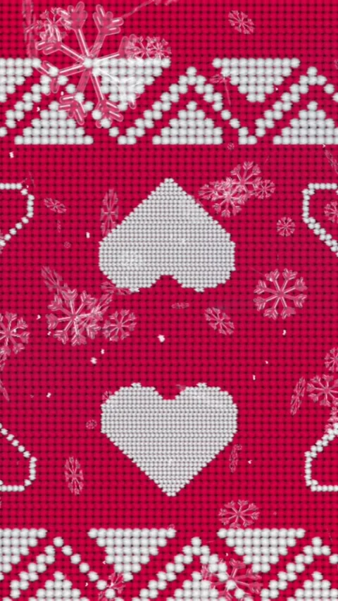 Animation of snowflakes falling over red christmas pattern Stock Footage 344669092