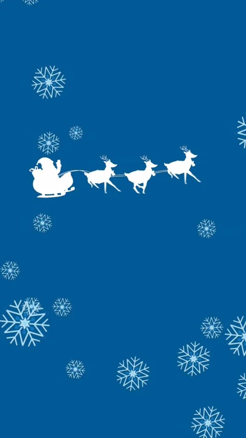 Animation of snowflakes falling over santa claus in sleigh being pulled by Stock Footage 344669111