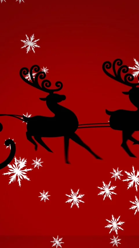 Animation of snowflakes falling over silhouette of christmas tree in sleigh Stock Footage 344402990