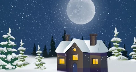 Animation of snowflakes falling over winter landscape Stock Footage 141060280