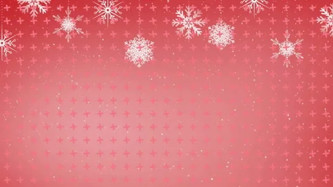 Animation of snowflakes falling on red background with subtle cross patterns Stock Footage 303553958