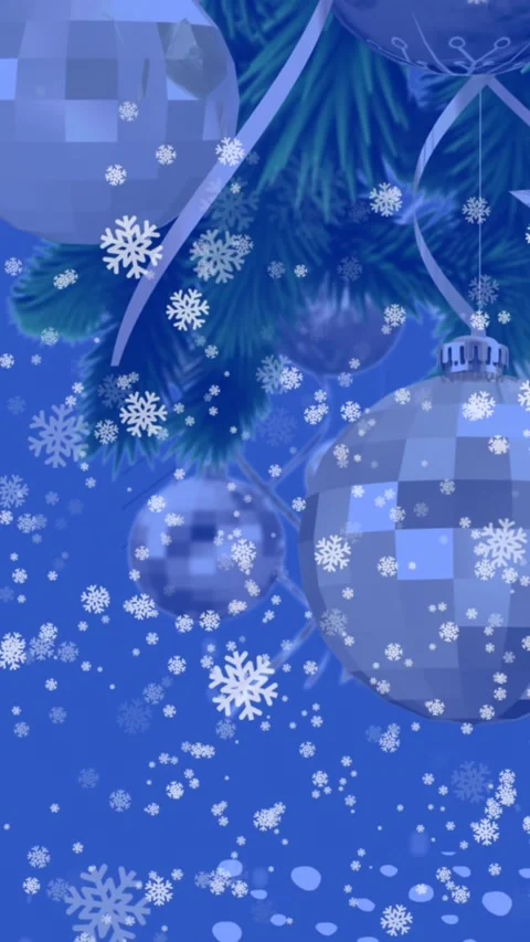 Animation of snowflakes icons falling over decorated christmas tree branch Video stock 344722755