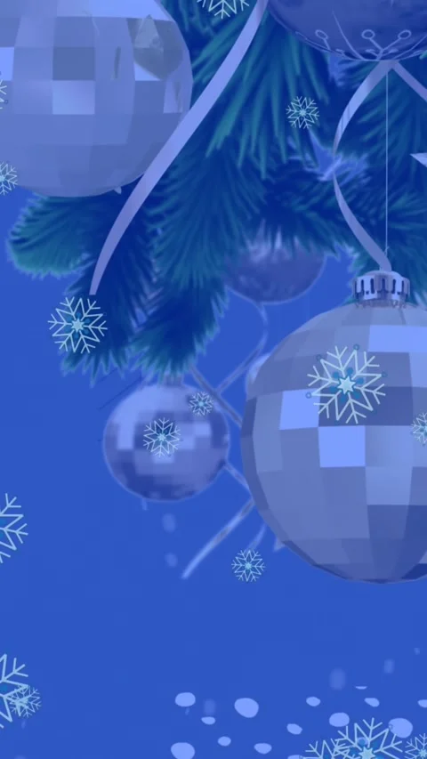 Animation of snowflakes icons falling over decorated christmas tree branch Video stock 344803008