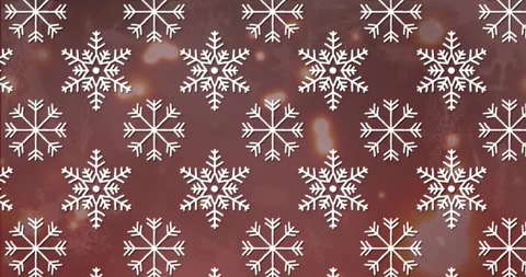 Animation of snowflakes icons in seamless pattern over spots of light against Stock Footage 327127480