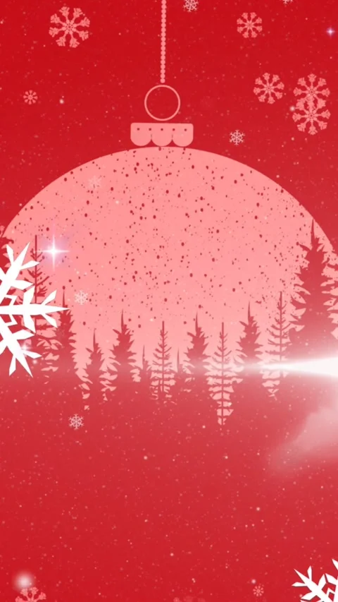 Animation of snowflakes over trees in hanging baubles against red background Stock Footage 344803238