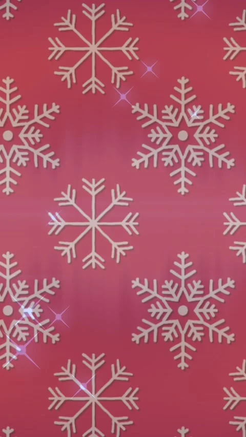 Animation of snowflakes in seamless pattern and shining stars against red Stock Footage 344402239