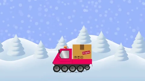 Animation of a snowmobile with a cardboard box. Stock Footage 291730985