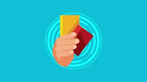 Animation of soccer referee hand holding yellow and red cards against movin.. Stock-Footage 338428202
