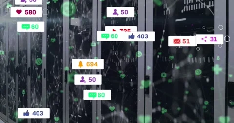 Animation of social media data processing over computer servers Stock Footage 328715048