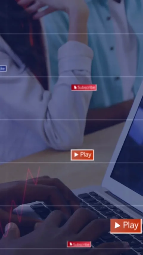Animation of social media data processing over diverse business people in office Stock Footage 344679084