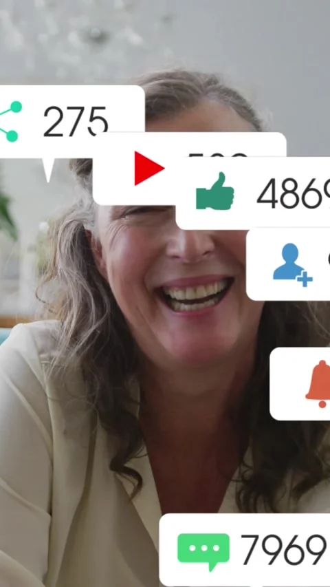 Animation of social media data processing over caucasian businesswoman on video Stock Footage 344693486