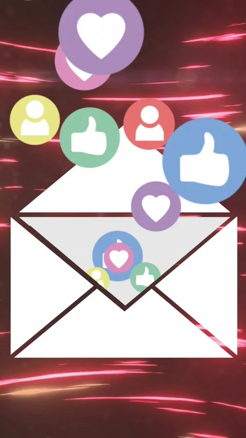 Animation of social media envelope and icons and data processing over lights Stock Footage 344765859