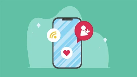 Animation of social media interface icons appearing around modern smartphon.. Stock-Footage 338424028