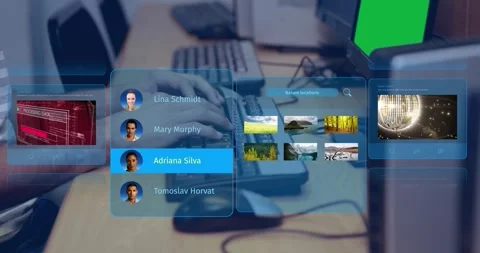 Animation of social media posts and people profiles over hands typing on keyword Stock Footage 328811391