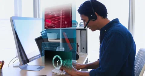Animation of social media posts over man using computer Stock Footage 329408765