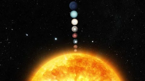 Animation of the solar system with planets aligned above the sun Stock Footage 315003555