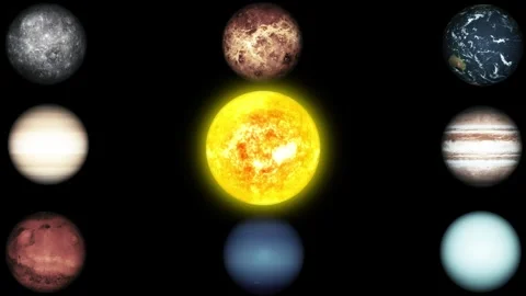 Animation of the solar system with planets aligned above the sun Stock Footage 315003586