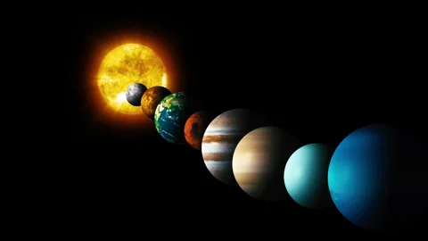 Animation of the solar system with planets aligned in a row Stock Footage 317856517