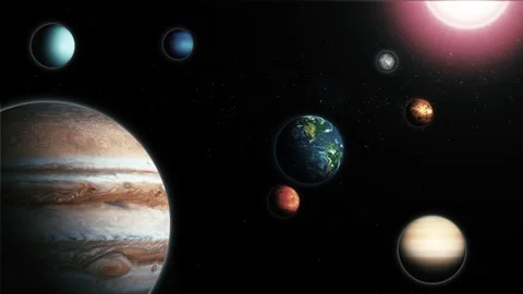 Animation of the solar system with planets and sun on Galaxy Stock Footage 317855868